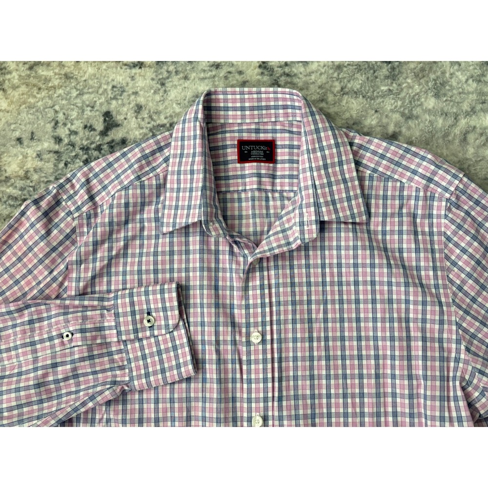 UNTUCKit Mens Shirt Gingham Check Wrinkle Free Cotton Button Down‎ Medium Pink